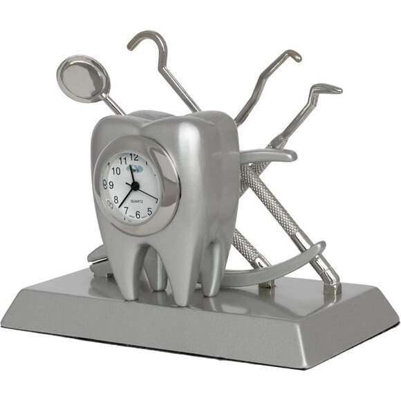 DENTIST Desk Clock Silver Christmas Gift Zinc Alloy Time Piece - Picture 2 of 8
